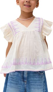 Raffya Kids Mariana Flutter Sleeve Embroidered Blouse
