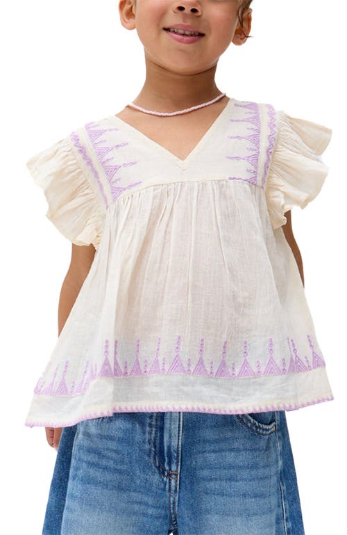 Raffya Kids Mariana Flutter Sleeve Embroidered Blouse In White