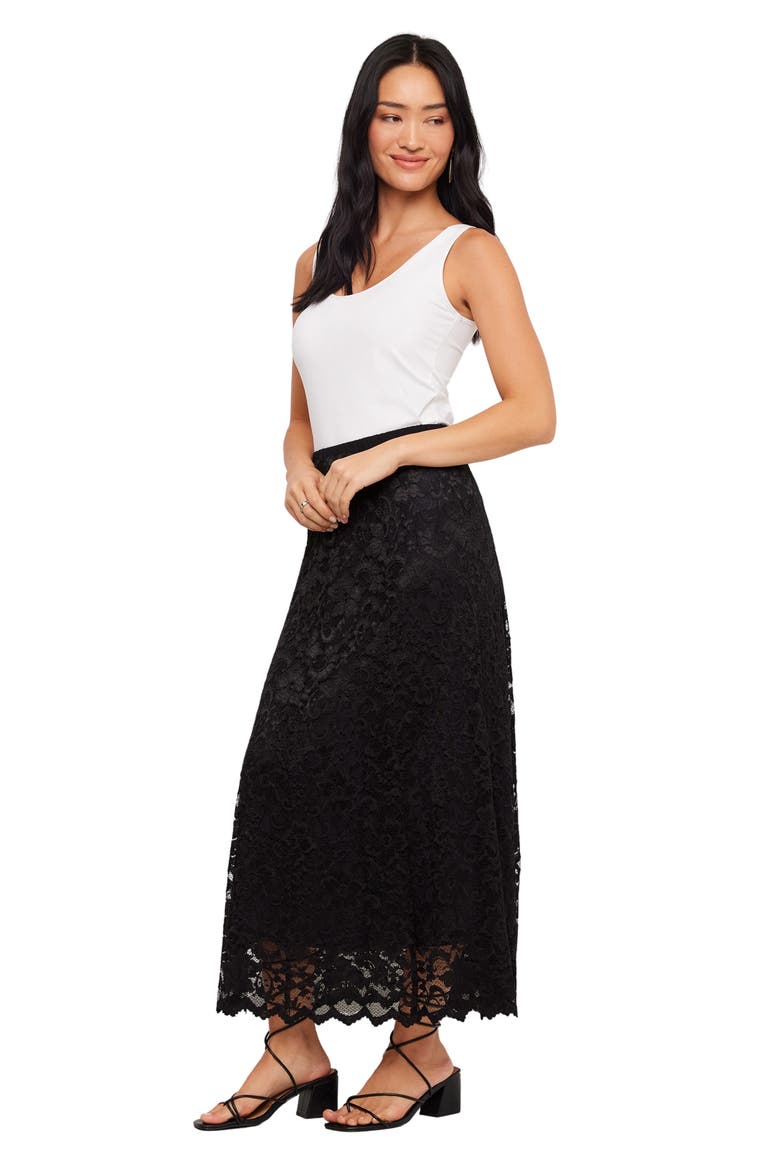 Lace Midi Skirt, Alternate, color, BLACK