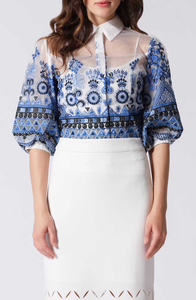 GRACIA Embroidered Mesh Shirt, Alternate, color, 