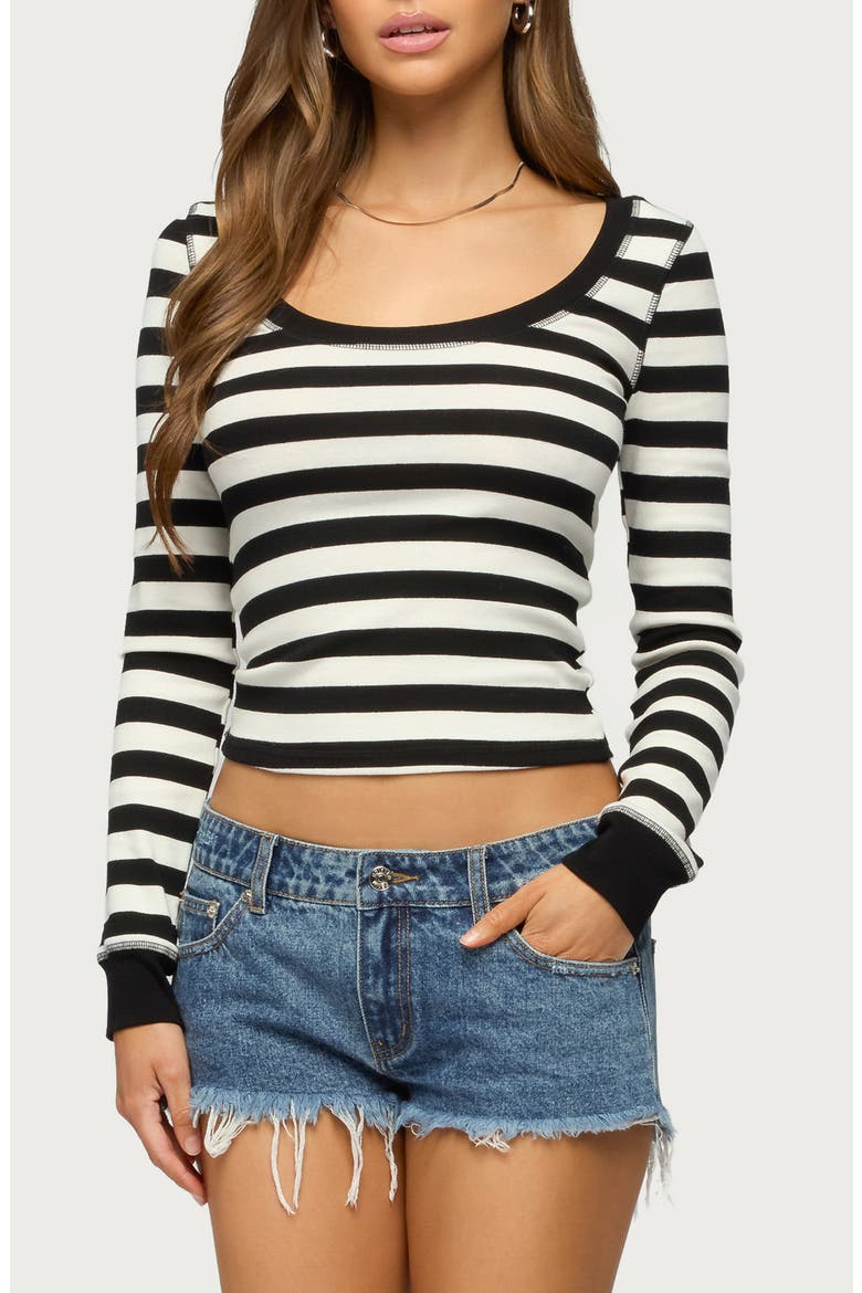 Rainey Stripe Scoop Neck Long Sleeve Top, Main, color, BLACK-AND-WHITE