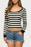 EDIKTED Rainey Stripe Scoop Neck Long Sleeve Top