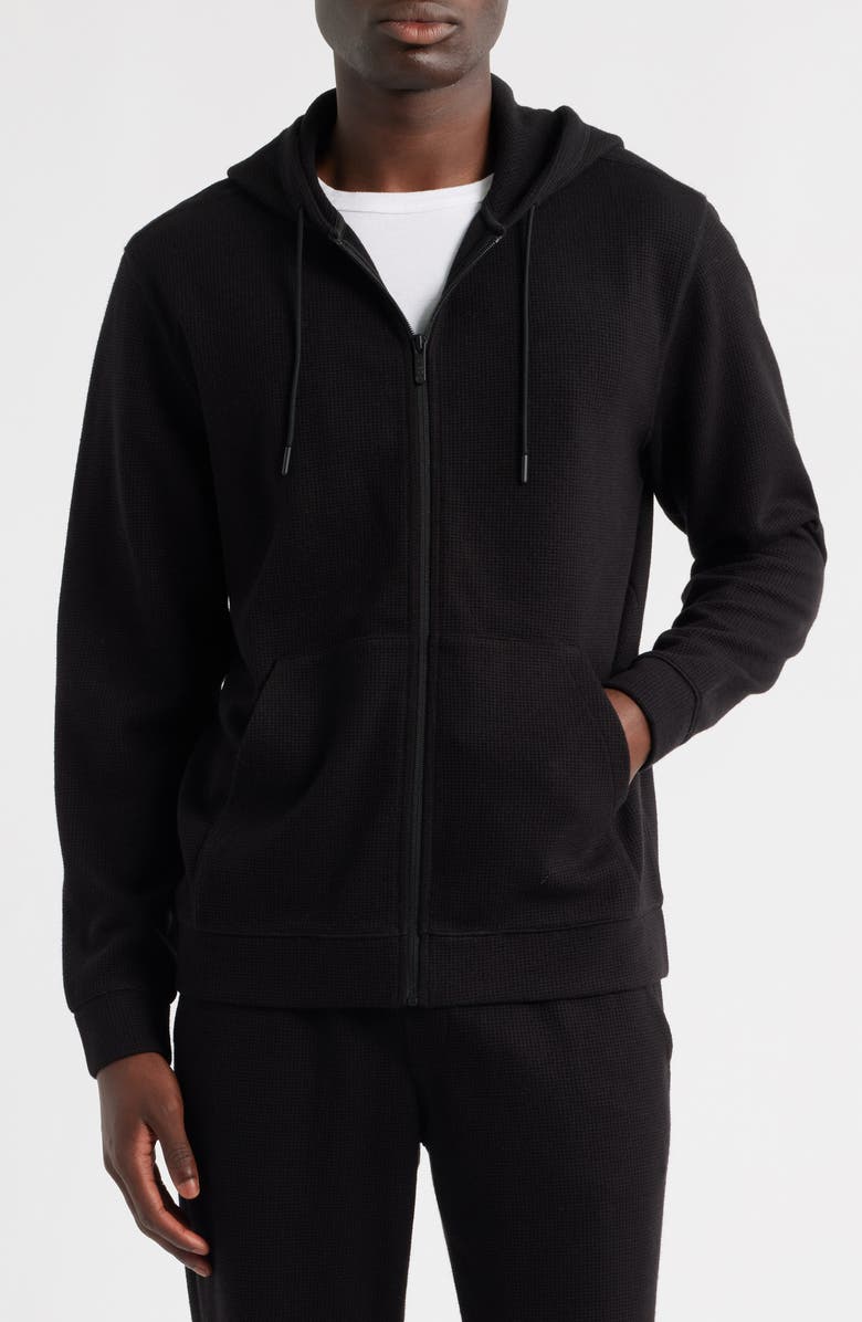 Zella Waffle Knit Zip-Up Hoodie, Alternate, color, Black Caviar