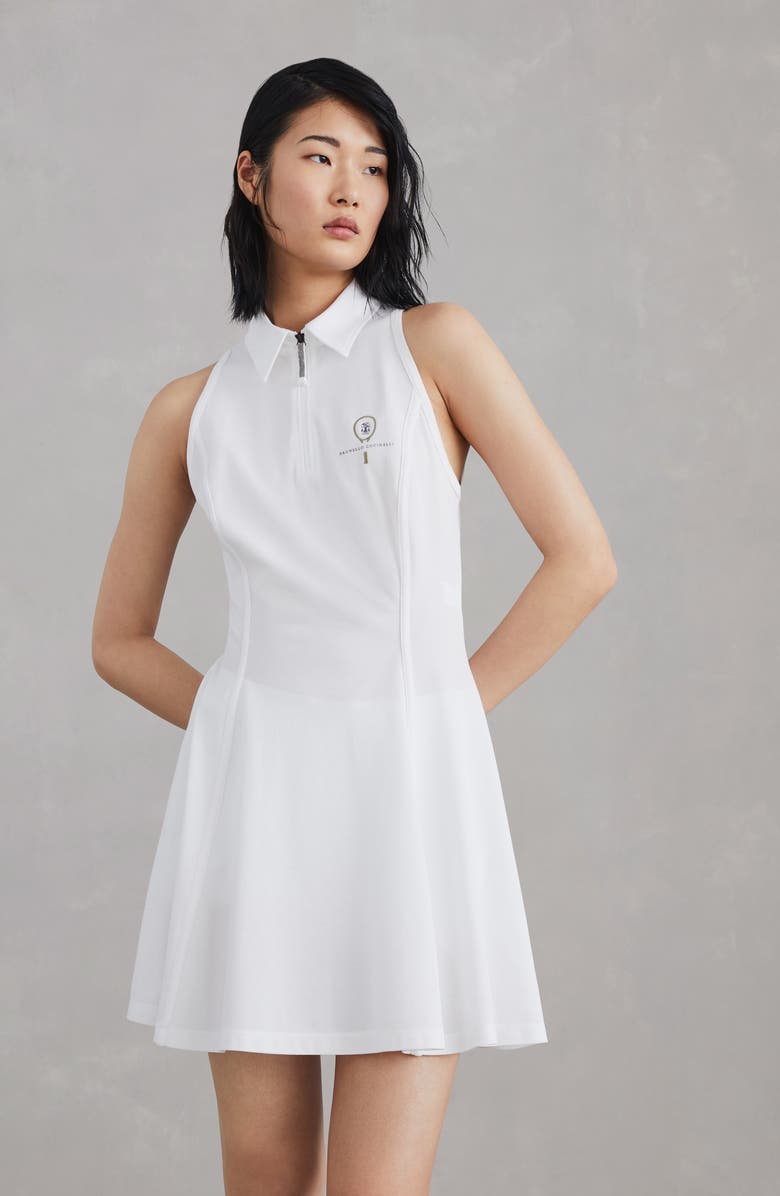 Brunello Cucinelli Stretch cotton piqué dress with shiny zipper pull and tennis logo, Alternate, color,