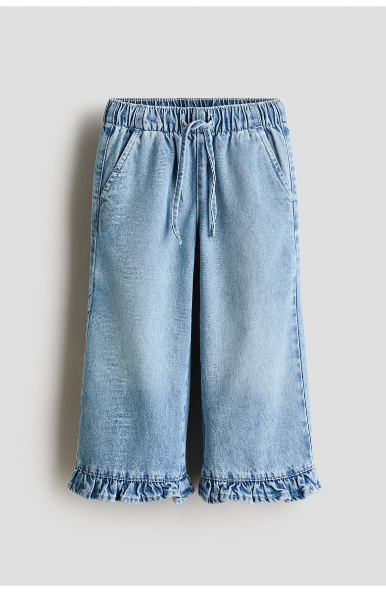 H&M Frill-trimmed Cotton Trousers, Main, color, Light Denim Blue