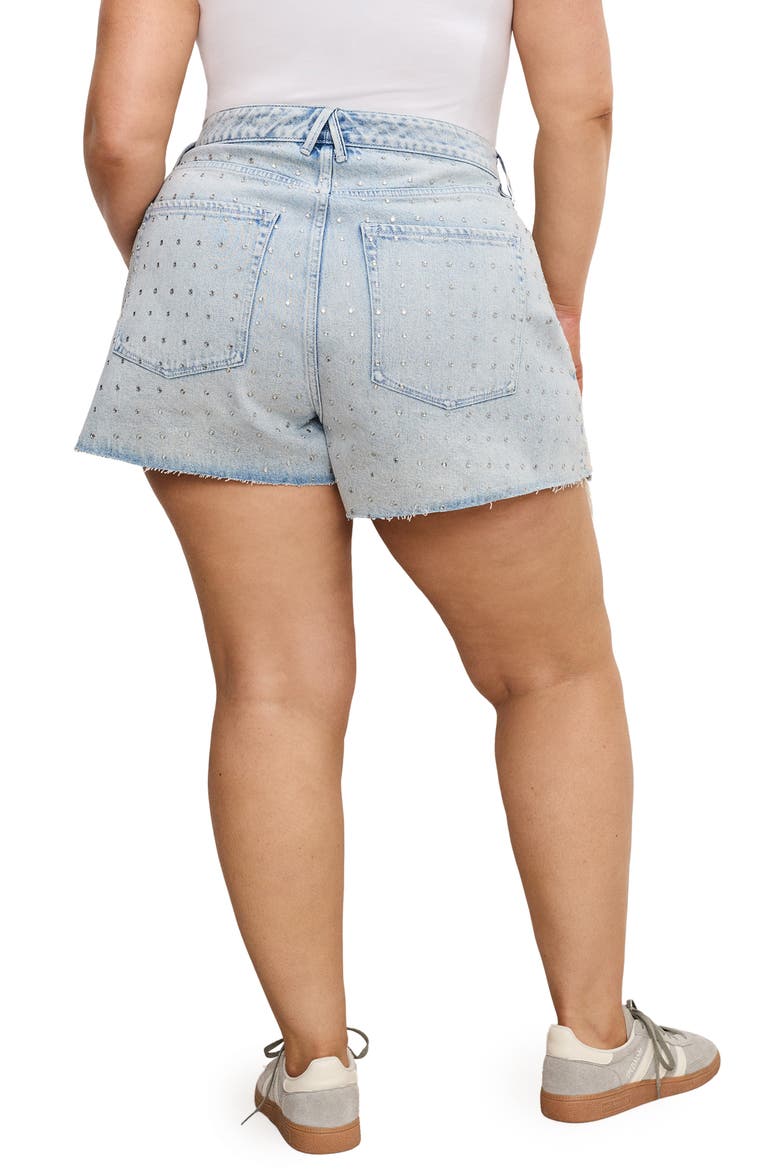 Bombshell Rhinestone Cutoff Denim Shorts, Alternate, color, INDIGO897