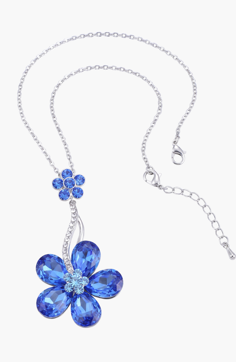 Sapphire Crystal Daisy Flower Pendant Necklace