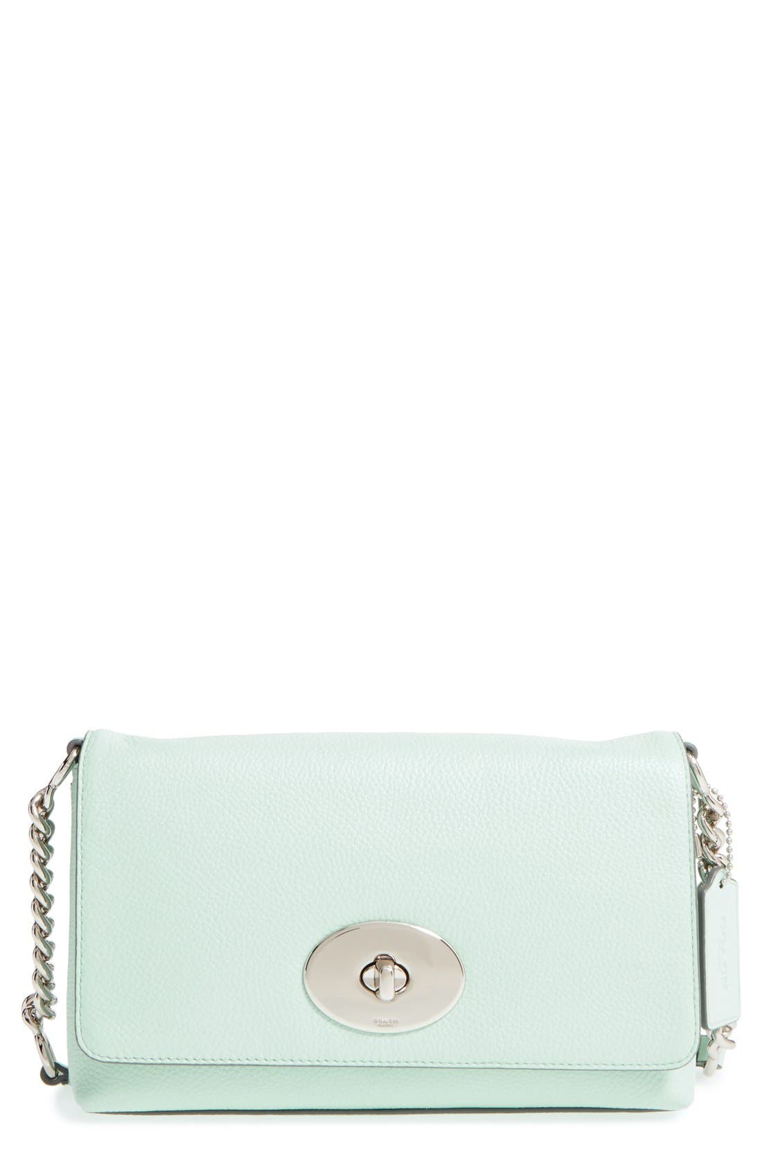 'Crosstown' Pebbled Leather Crossbody Bag, Main, color, SEAGLASS/ SILVER