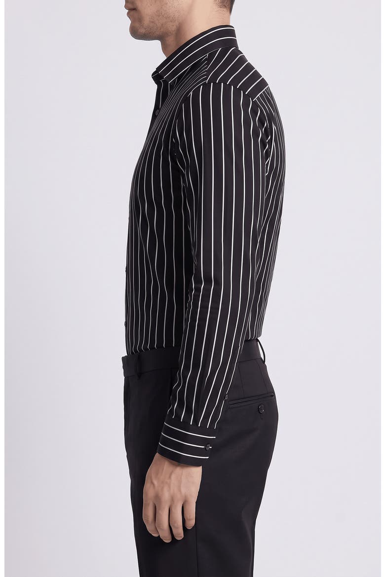 Stripe Cotton Dress Shirt, Alternate, color, BLACK