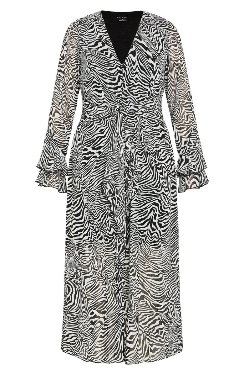 City Chic Print Tie Waist Long Sleeve Maxi Dress, Alternate, color, 