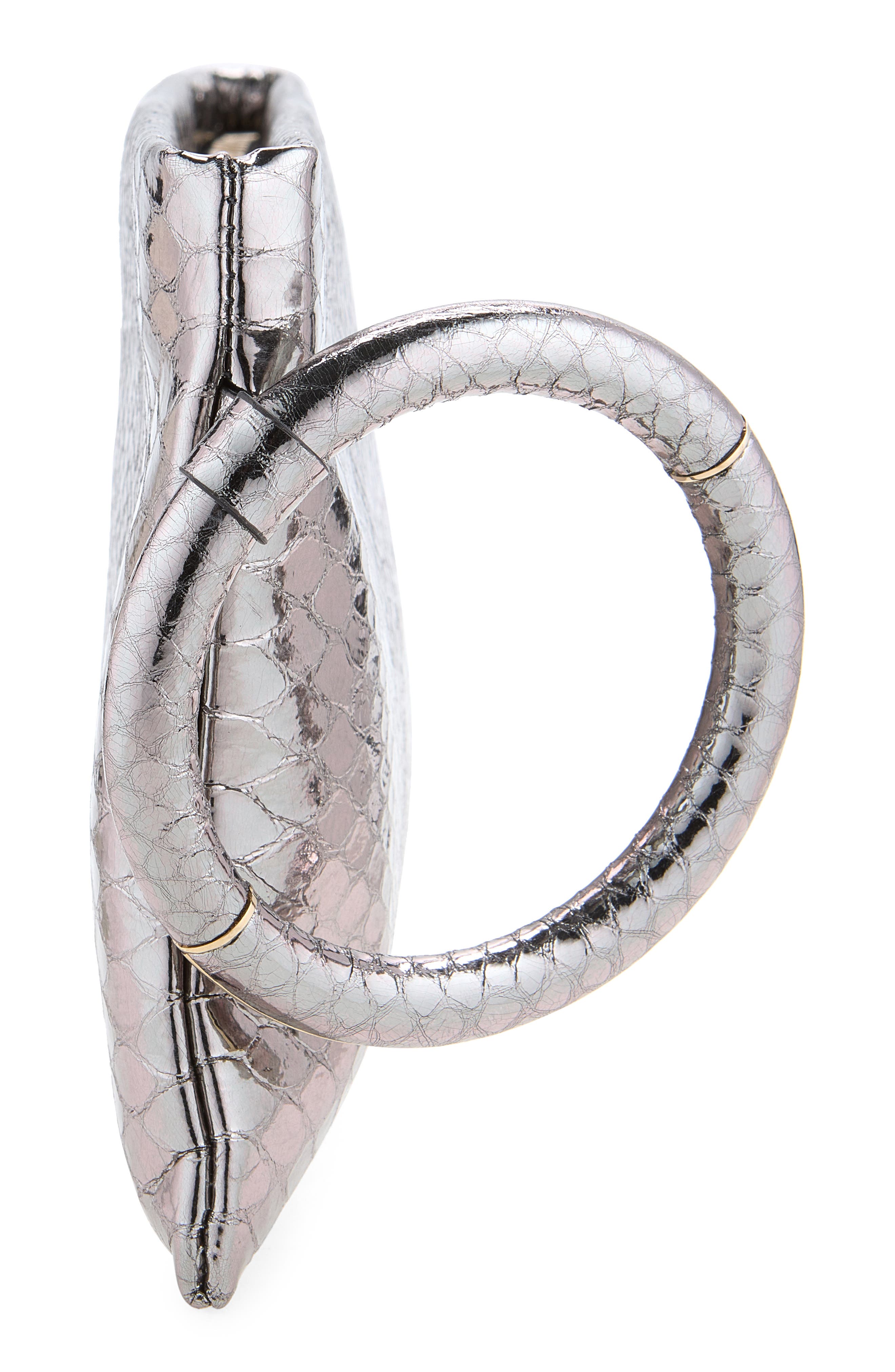 Python Embossed Leather Clutch, Alternate, color, SILVER