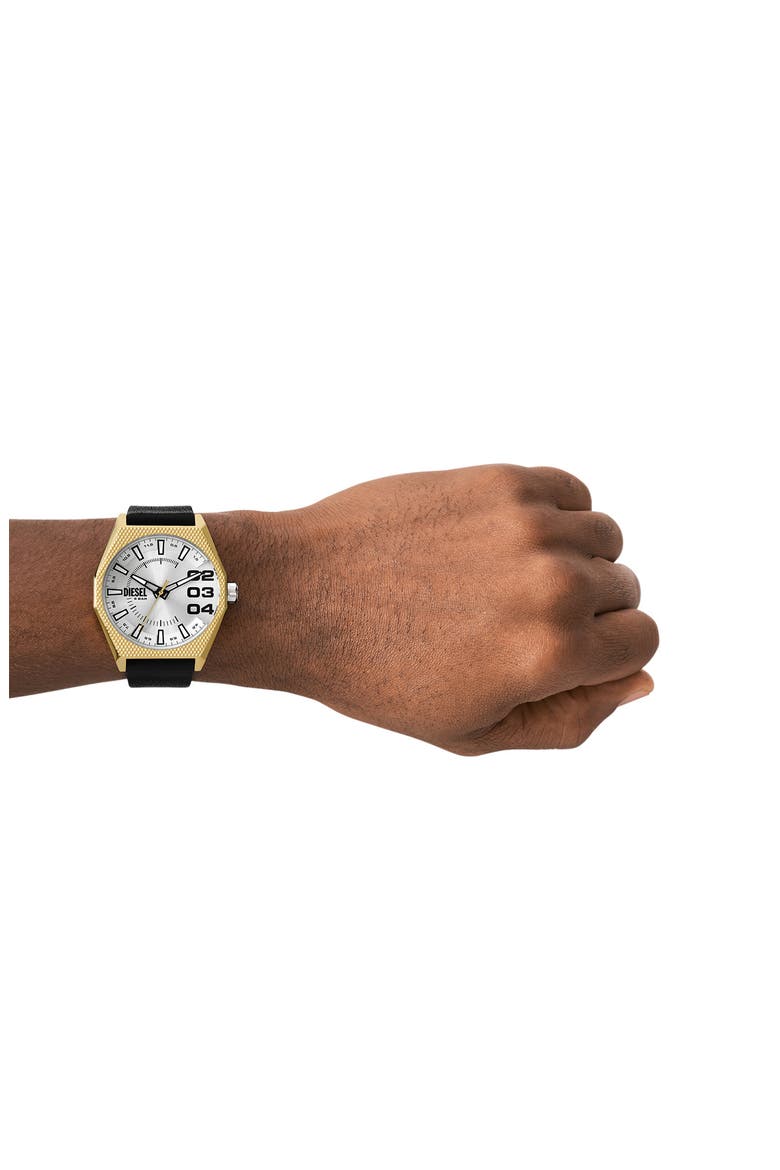 Scraper Leather Strap Watch, 43mm, Alternate, color, GOLD