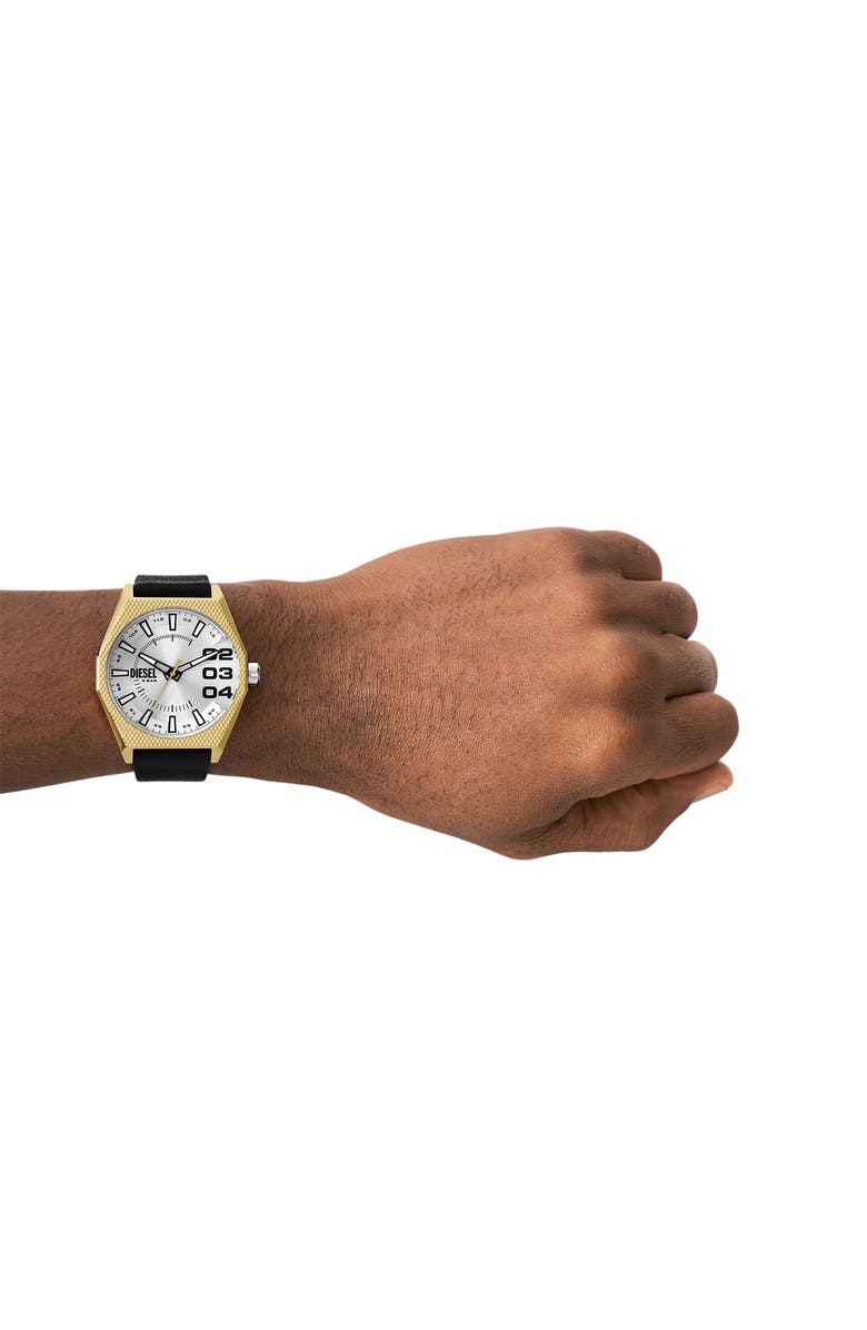 DIESEL<sup>®</sup> Scraper Leather Strap Watch, 43mm, Alternate, color, Gold