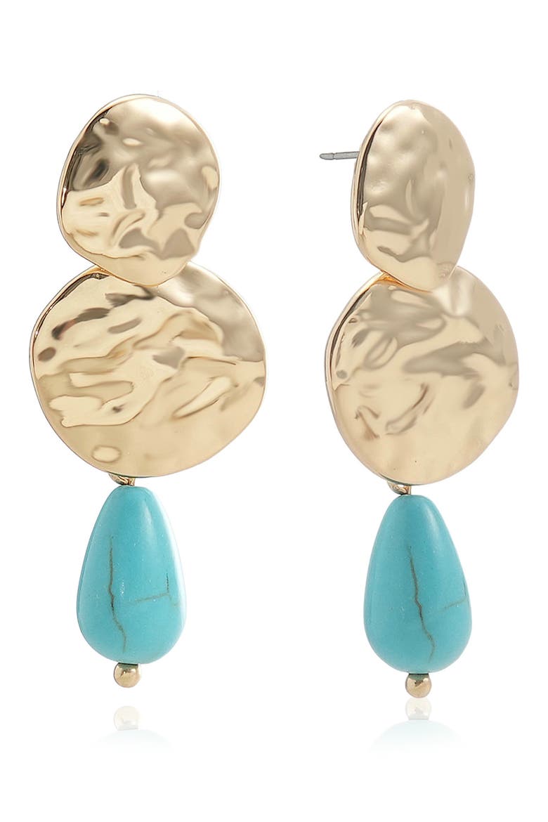 Hammered Stone Drop Earrings, Main, color, TURQUOISE
