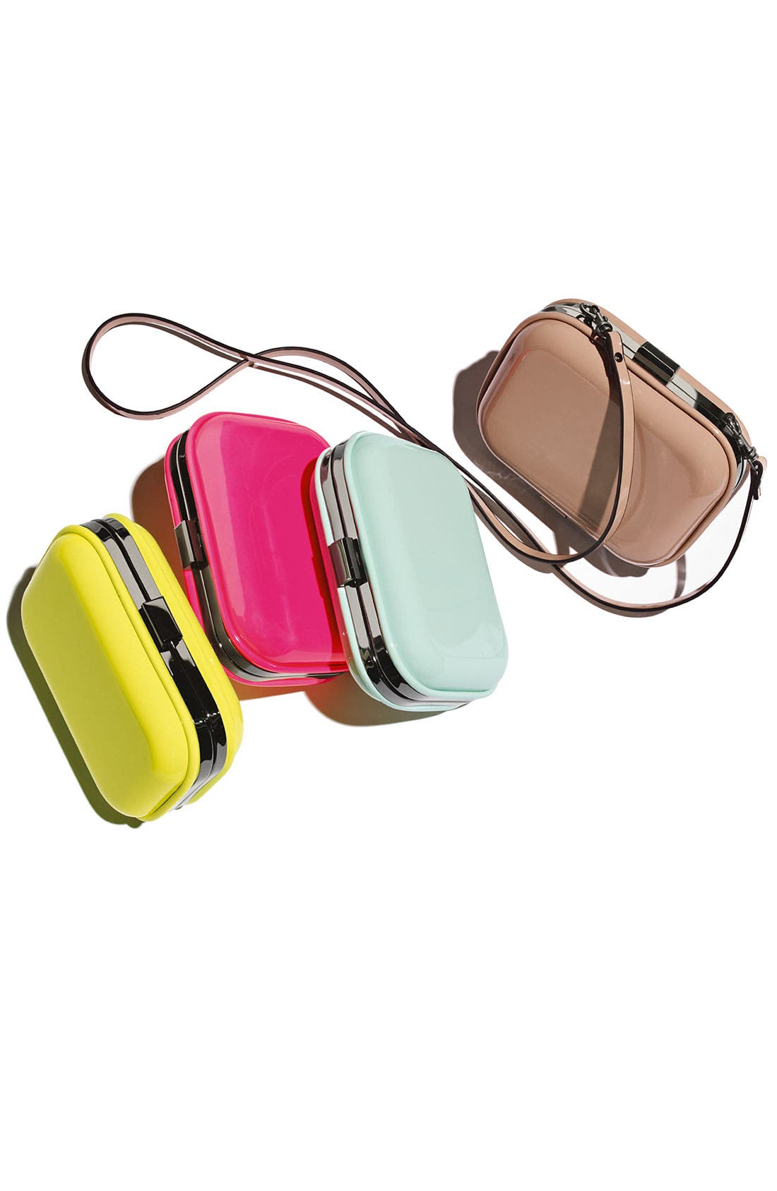 Natasha Couture Patent Box Clutch, Alternate, color, NUDE