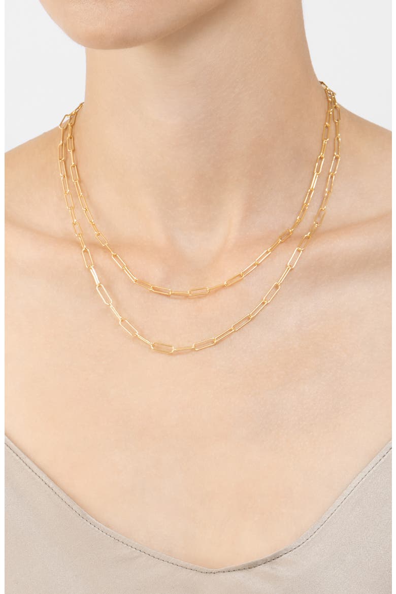 14K Gold Plated 3mm & 4mm Paperclip Chain Necklace Set, Alternate, color, GOLD