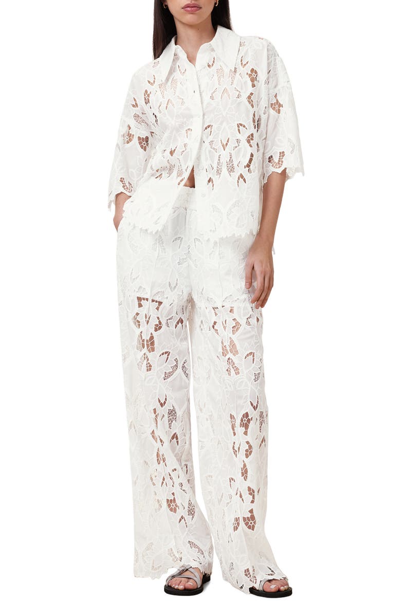 AllSaints Charli Embroidered Wide Leg Pants, Alternate, color, Snow White