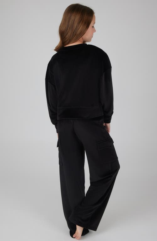 90 Degree By Reflex Kids' Velour Crew Pullover & Wide Leg Pants Set In Black
