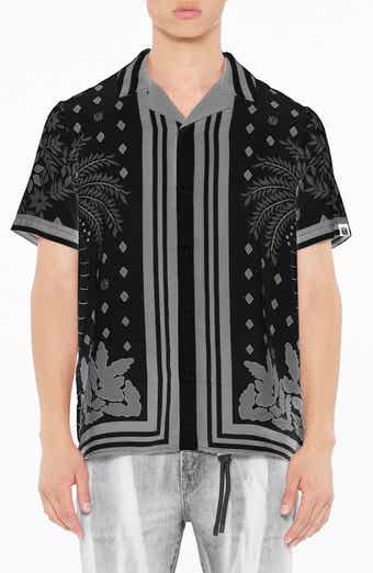 Cult of Individuality Border Print Short Sleeve Cotton Button-Up Shirt