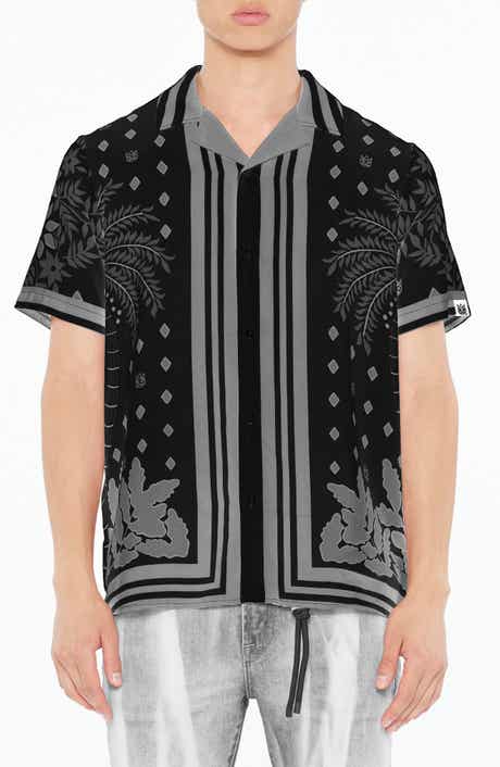Cult of Individuality Border Print Short Sleeve Cotton Button-Up Shirt