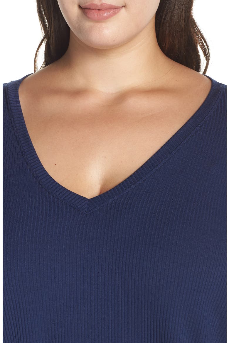 Ribbed V-Neck Top, Alternate, color, NAVY