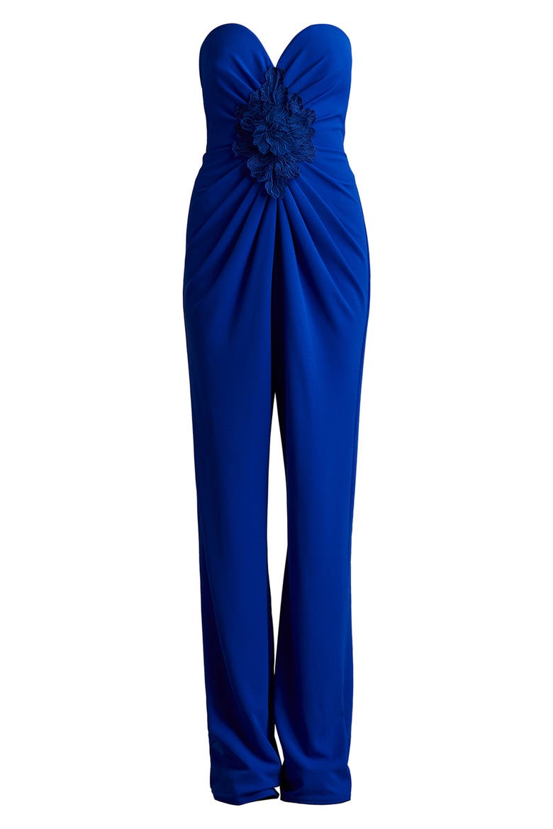 Embroidered Flower Detail Strapless Jumpsuit, Alternate, color, BLUE BELL