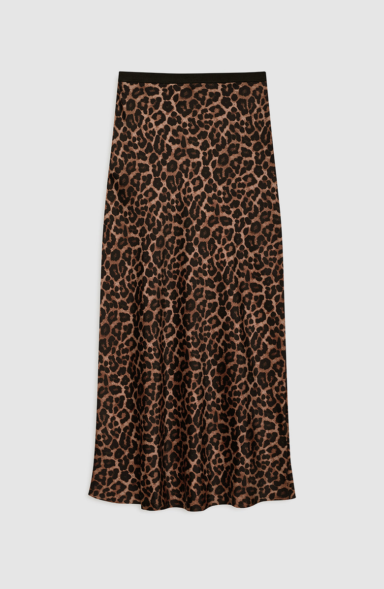 ANINE BING Bar Silk Skirt, Alternate, color, Black / Brown Leopard