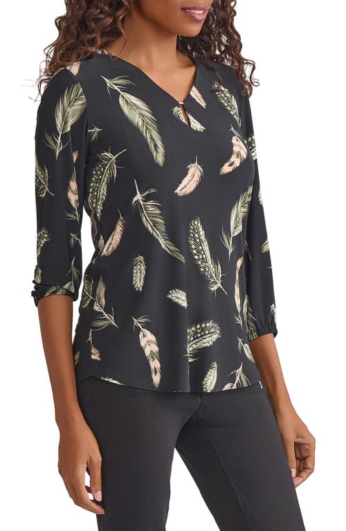 Jones New York Feather Print Knit Top In Black