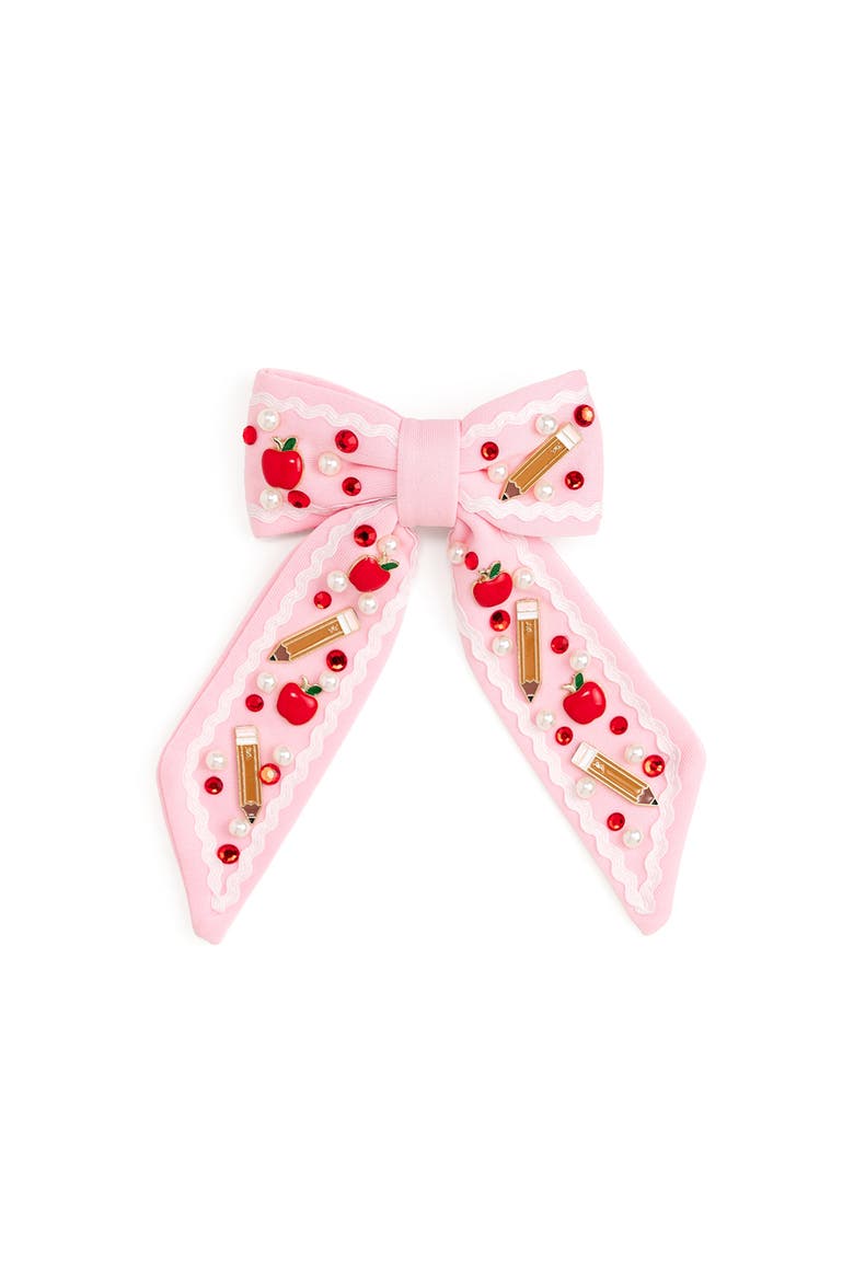 Apple Gemstone Bow Clip, Main, color, Pink