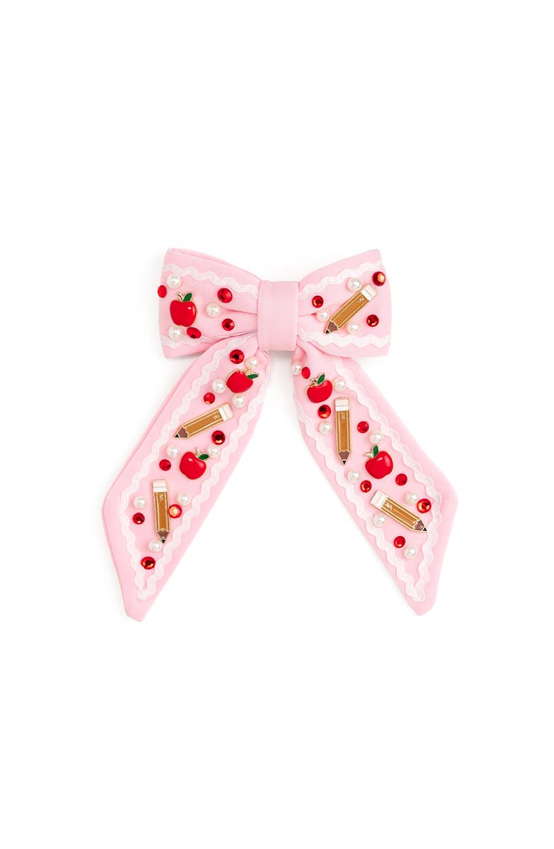 Sweet Wink Apple Gemstone Bow Clip, Main, color, Pink