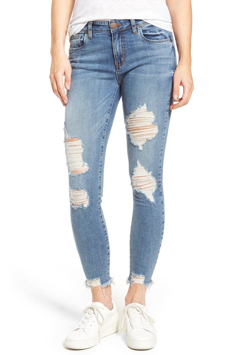 Harper Ripped Ankle Skinny Jeans, Main, color, Med Wash