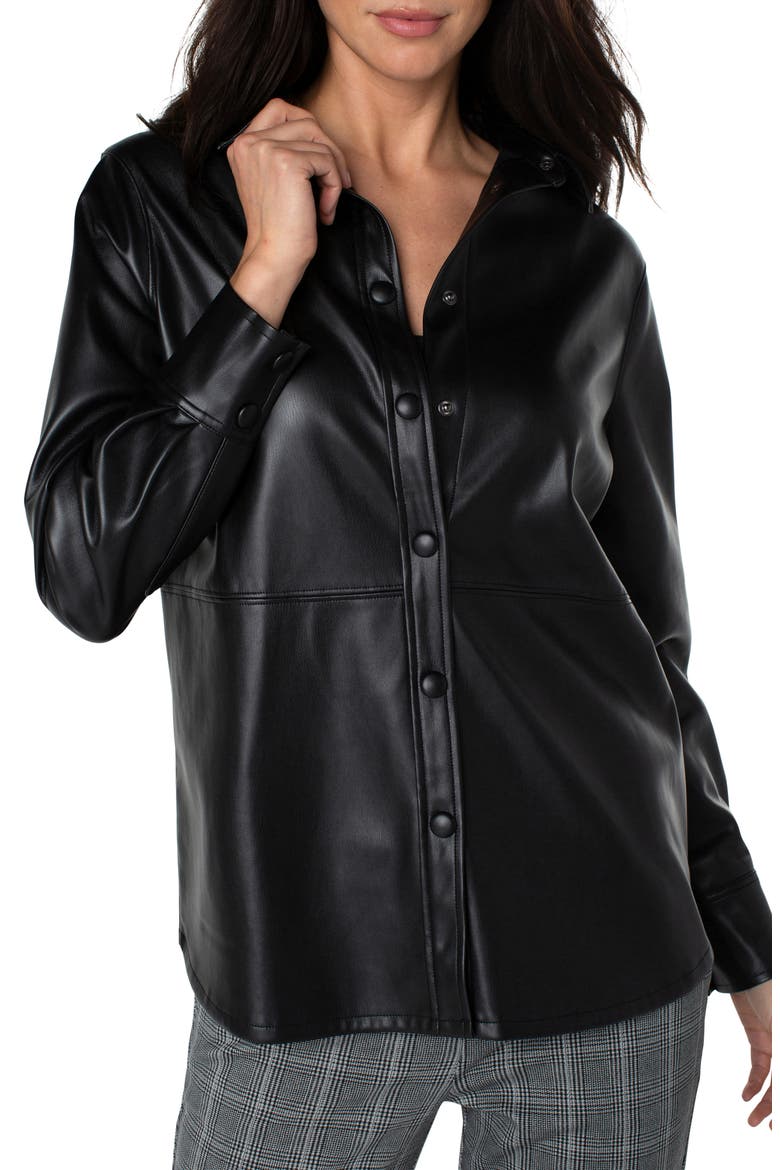 Seamed Faux Leather Shacket, Main, color, BLACK