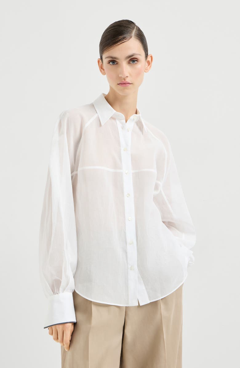 Brunello Cucinelli Striped organza shirt, Alternate, color, White