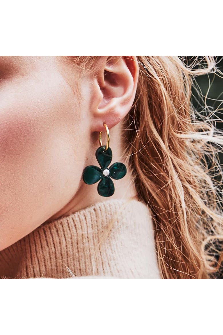 Daisy Hoop Earrings - Emerald Pearl, Alternate, color, Emerald Pearl