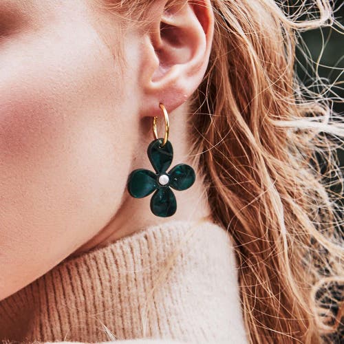 Toolally Daisy Hoop Earrings In Green