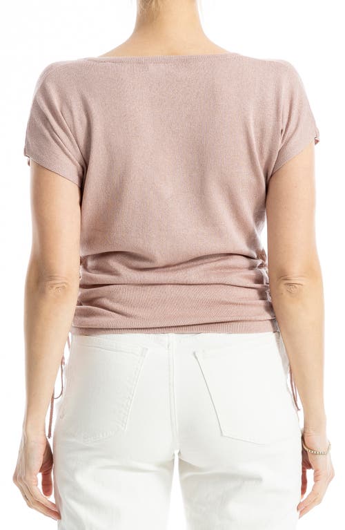 Max Studio Side Ruched Short Sleeve V-neck Sweater In Purple