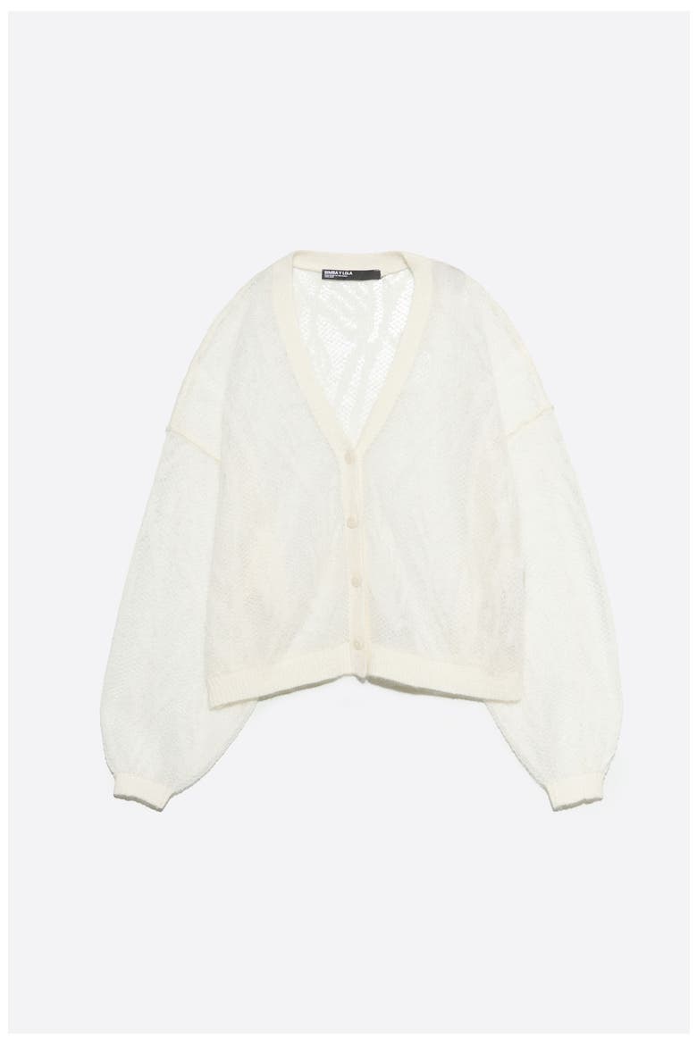 Mohair Openwork Cardigan, Alternate, color, IVORY