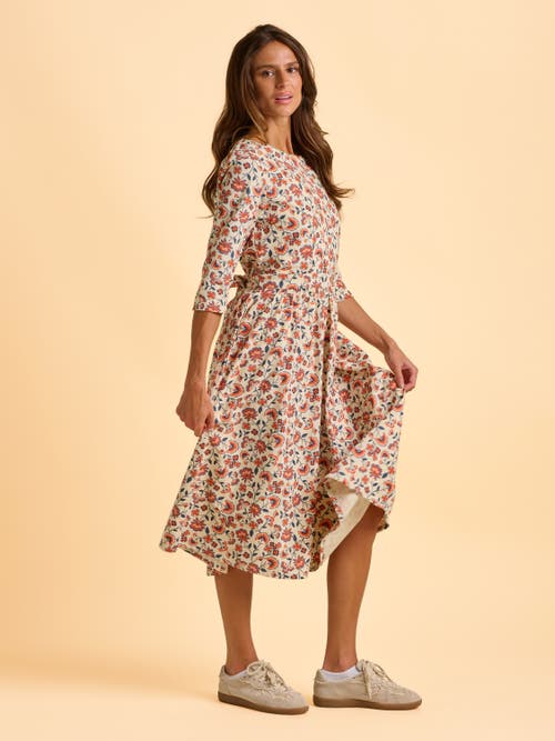 Brakeburn Beech 3/4 Sleeve Waist Tie Midi Dress In White