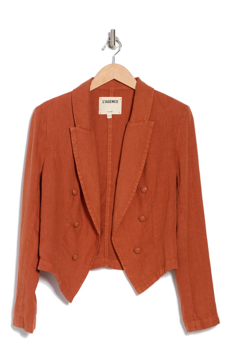 Wayne Double Breasted Linen Crop Blazer, Alternate, color, SIENNA