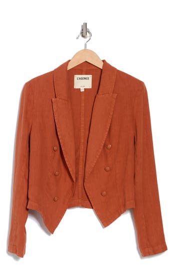 L Agence L'agence Wayne Double Breasted Linen Crop Blazer