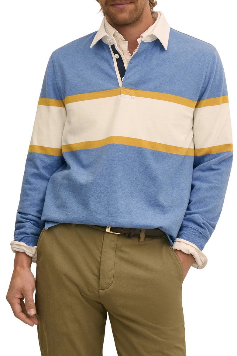 Long Sleeve Non-Iron Twill Rugby Polo, Main, color, BLUE MULTI