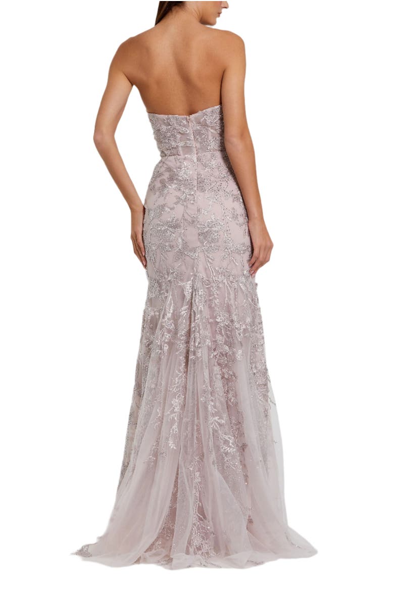 Strapless Beaded Applique Mermaid Gown With Flower, Alternate, color, Mocha