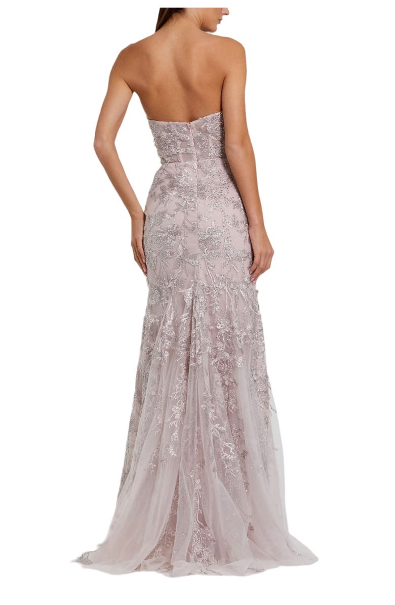 Mac Duggal Strapless Beaded Applique Mermaid Gown With Flower, Alternate, color, Mocha