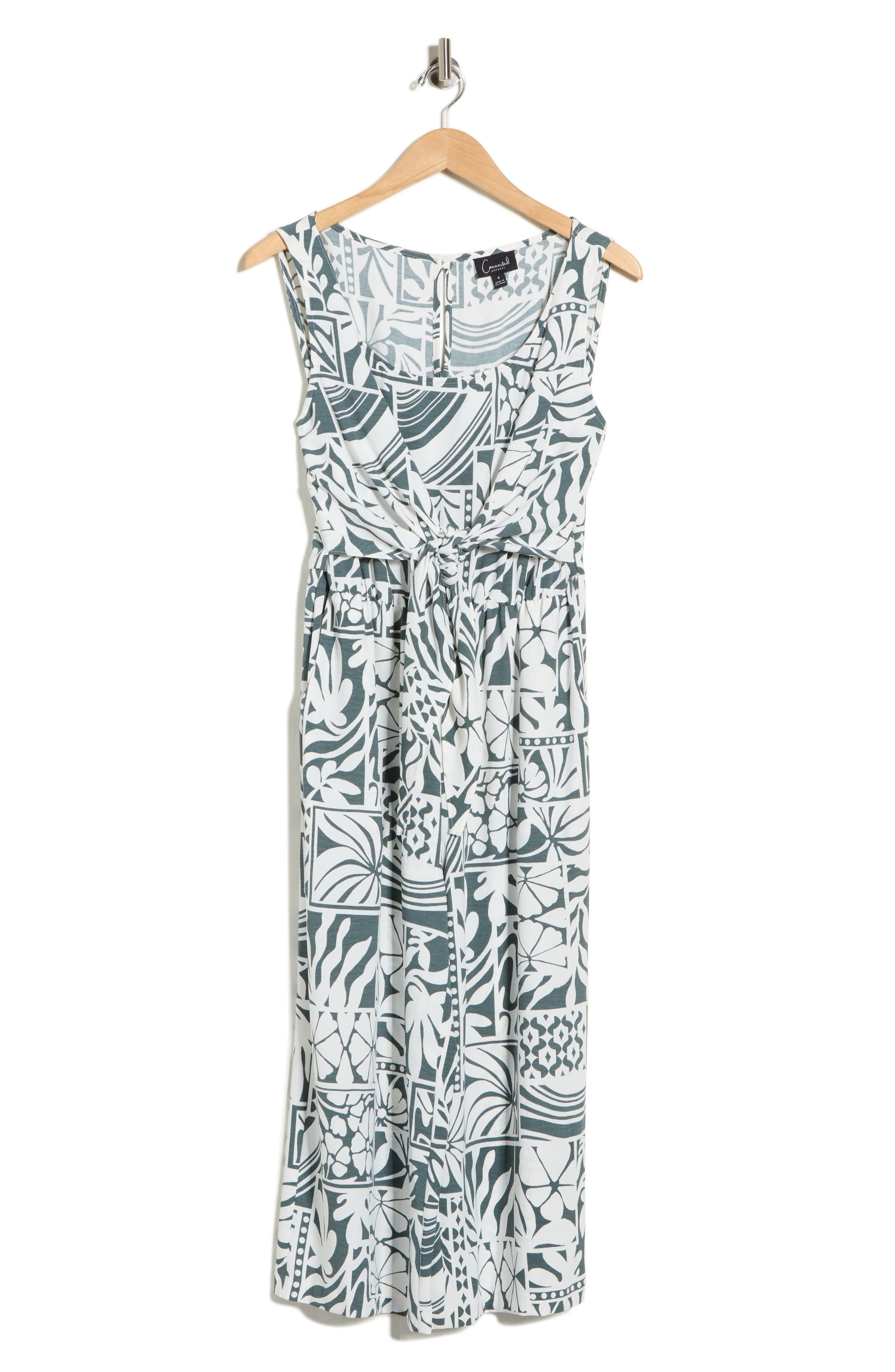 Connected Apparel Printed Sleeveless Tie Front Capri Jumpsuit
