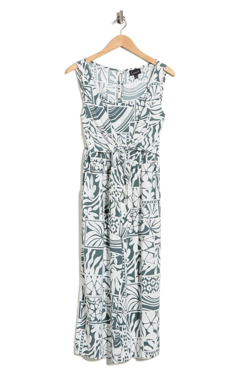 Connected Apparel Printed Sleeveless Tie Front Capri Jumpsuit, Main, color, 