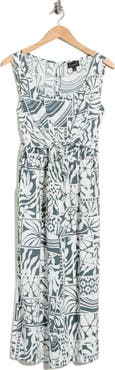 Connected Apparel Printed Sleeveless Tie Front Capri Jumpsuit