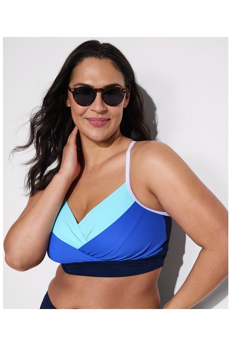 Slender Suit Pleated Tankini Top, Alternate, color, Navy/Sapphire/River Mist/White