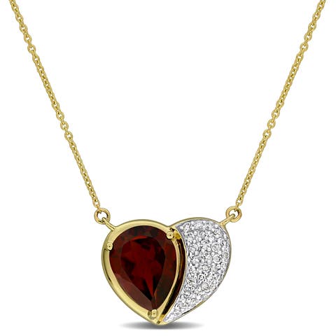 Gemstone & Diamond Heart Necklace 10K