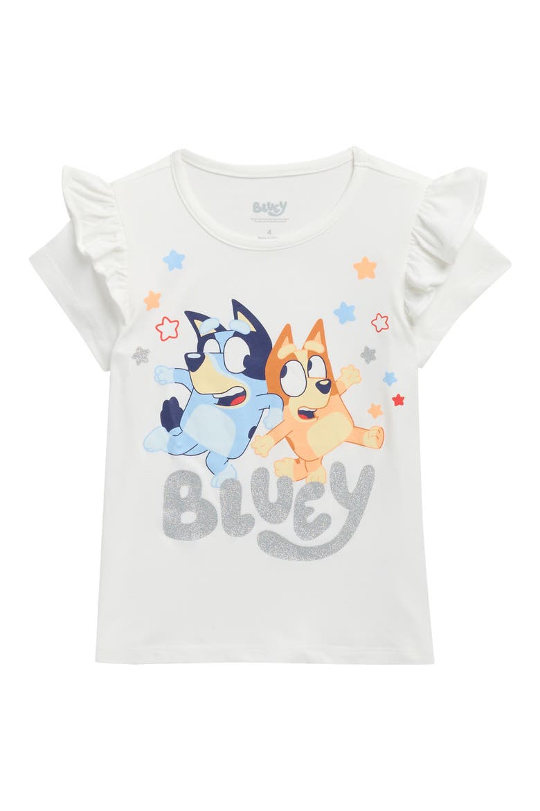 Kids' Bluey Flutter Sleeve Graphic T-Shirt, Main, color, WHITE