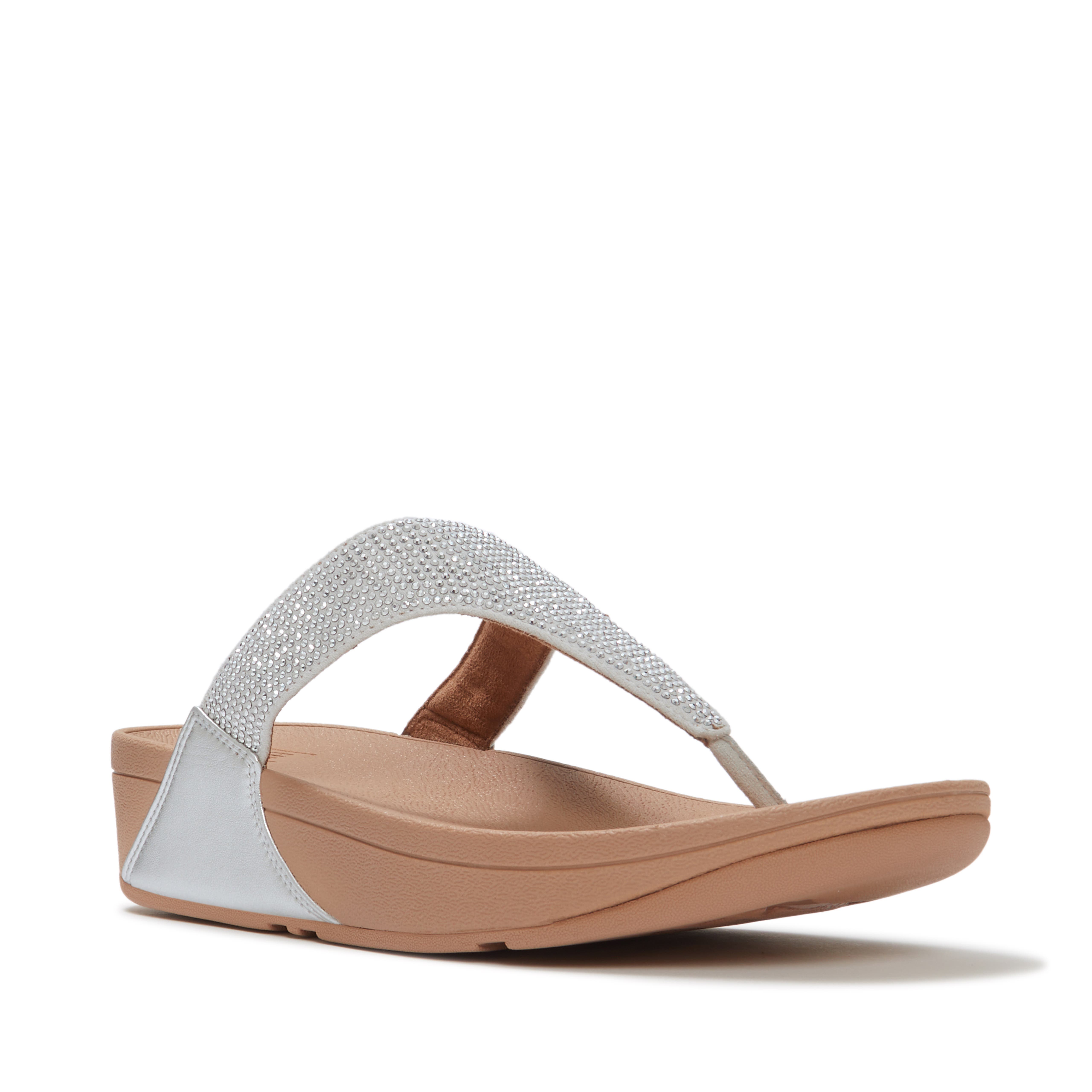 FitFlop Lulu Crystal Embelli Toe-Post, Main, color, Steeled Silver